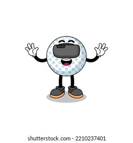 Illustration of golf ball with a vr headset , character design