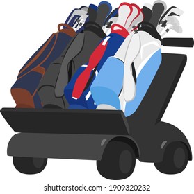 An illustration of a golf cart with a caddy bag on it.