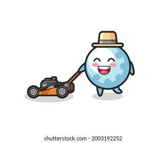 illustration of the golf character using lawn mower , cute style design for t shirt, sticker, logo element