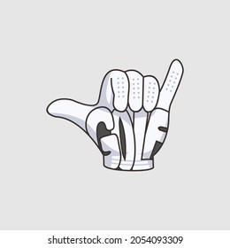 illustration, golf, glove, shaka sign, white