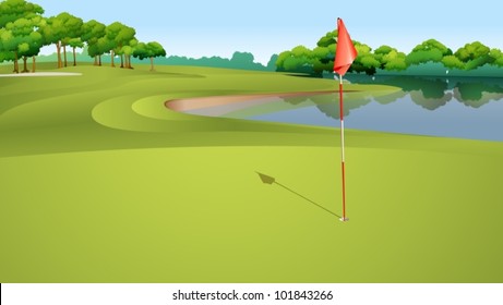 Illustration of golf hole from green