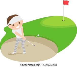 Illustration of golf. Illustration of a man hitting a golf ball from a bunker.