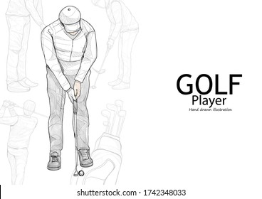 illustration of golf player putting. sketch vector. watercolour style. golf background.
