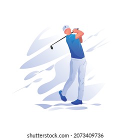 illustration of Golf players hitting ball with iron club 