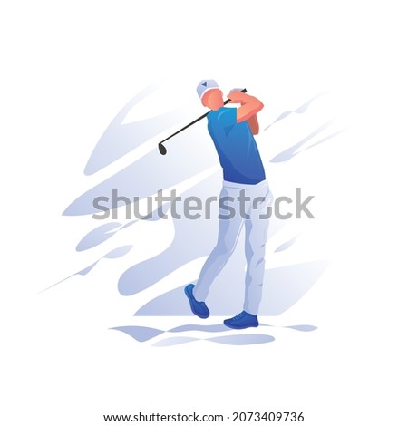 illustration of Golf players hitting ball with iron club 