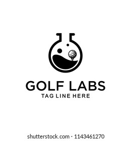 Illustration golf sport research with experimental tube marks and a golf ball course logo design