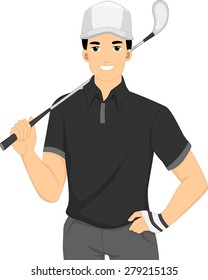 Illustration of a Golfer with a Golf Club Resting on His Shoulder
