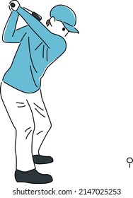 It is an illustration of a golfer who swings full on a tee shot.