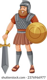 Illustration of Goliath, the armed character from a religious Bible story