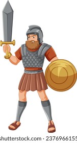 Illustration of Goliath, the biblical character, engaged in armed combat