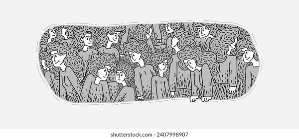 Illustration of a good and comfortable society, vector drawing of group of positive people living in one cultural environment.