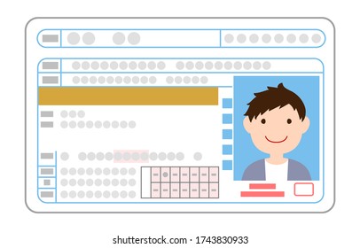 Illustration of a good driver man on the surface of a driver's license