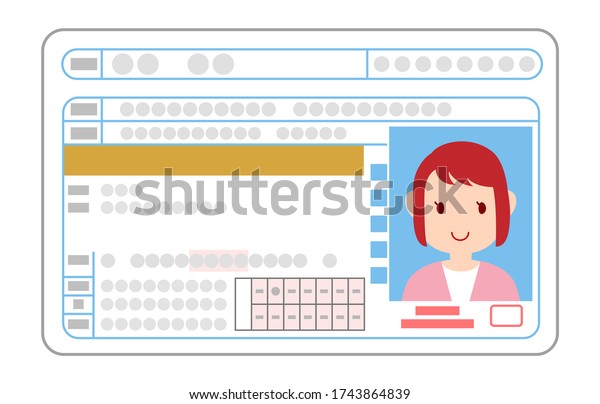 Illustration of a good driver woman on the\
surface of a driver\'s\
license