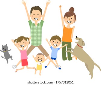 It is an illustration of a good family jumping.