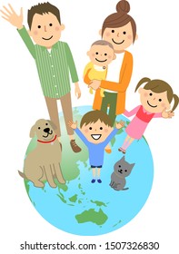 An illustration of a good family standing on the earth.