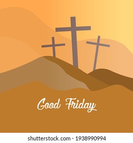 Illustration Of Good Friday Background. Sacred mountain Golgotha. Jesus Cross