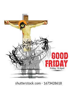 Illustration of Good Friday Design with wooden cross, god jesus sketch and Background