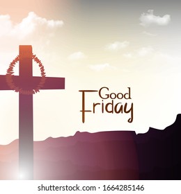 
Illustration of Good Friday with wooden cross, god jesus sketch and Background