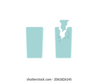 illustration of a good glass and a glass that is in a damaged or cracked condition. flat cartoon style. vector design