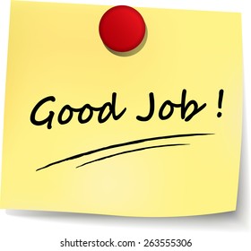 illustration of good job yellow note on white background