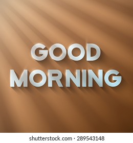 Illustration of Good Morning Phrase on a Wooden Background with Sun shine Flares Coming from Window