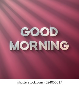 Illustration of Good Morning Phrase on a Wooden Background with Sun shine Flares Comming from Window