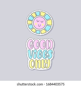 Ilustración de las buenas vibraciones solamente.Grabado de vectores. Diseño de tarjetas, pegatinas, ropa y otros
