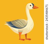 illustration of a goose standing on its paws on a yellow background done in vector style