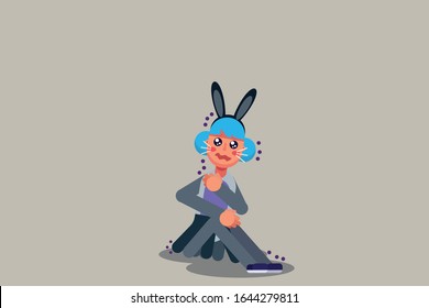 An illustration goosebumps little boy using a bunny costume. A vector of sad character, this illustration can use as a sticker also. 