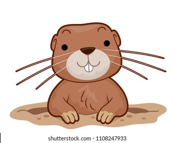 Illustration of a Gopher Smiling From Inside Its Hole