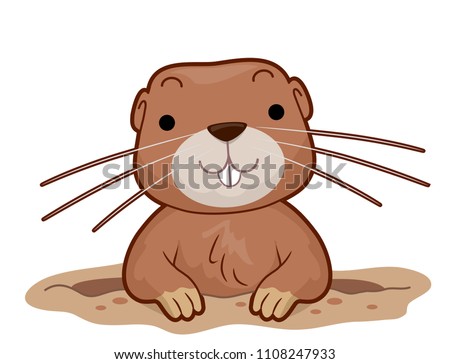 Illustration of a Gopher Smiling From Inside Its Hole