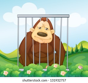 Illustration of a gorilla in a cage