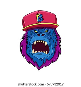 Illustration of a gorilla in the cap. Vector image