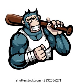 Illustration of gorilla carrying a baseball stick mascot logo design vector