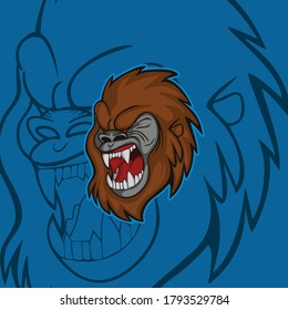 Illustration of gorilla head in vector art style. Nice for t-shirt screen printing, Mascot logo or any other purpose