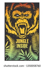 Illustration with gorilla and jungle