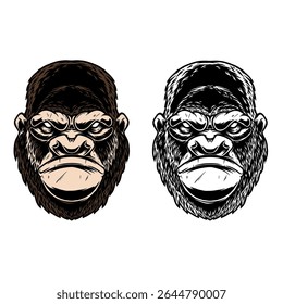 Ilustração do gorila em estilos monocromáticos e coloridos. Elemento de design para camiseta, emblema, distintivo. Ilustração vetorial