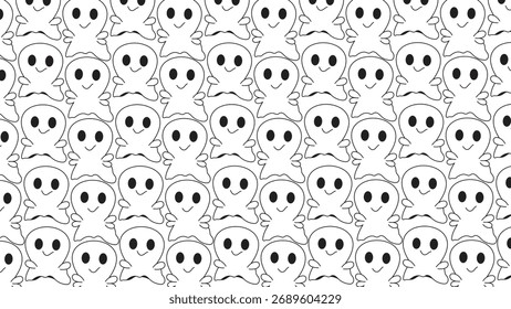 ILLUSTRATION GOST PATTERN SEAMLESS BLACK AND WHITE COLOR DESIGN. HALLOWEEN BACKGROUND VECTOR