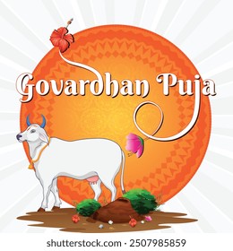 illustration of Govardhan Puja festival with holy cow, govardhan puja typography, goverdhan Puja is festival in india