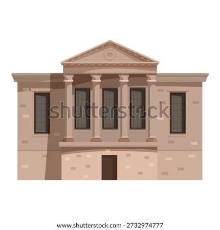 Illustration of a government building with classical columns and a pediment, representing institutional architecture