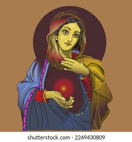 illustration of the graceful and beautiful Mother Mary