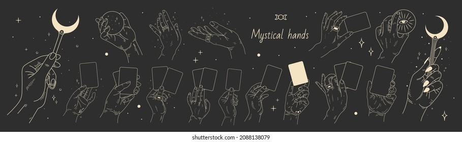 illustration of a graceful female hand. magic rituals, the hand of the witch fortune teller