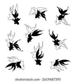 Illustration of a gracefully swimming Japanese goldfish,