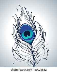 illustration with gradient and blue peacock feather