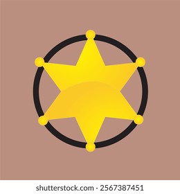 Illustration of a gradient gold sheriff badge isolated on brown background