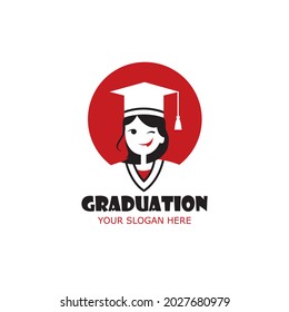 illustration of graduate girl in cap isolated on white background