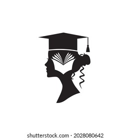 illustration of graduate girl silhouette and book isolated on white background