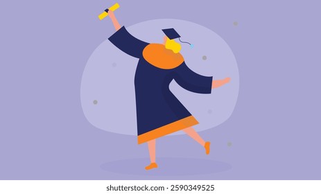 illustration of a graduate joyfully celebrating at their graduation party, wearing a cap and gown