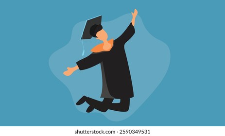 illustration of a graduate joyfully celebrating at their graduation party, wearing a cap and gown