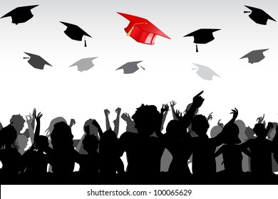 illustration of graduates tossing mortar board in air